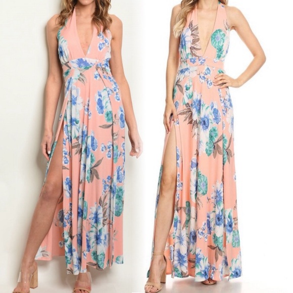 Floral print halter maxi romper dress - Picture 9 of 11